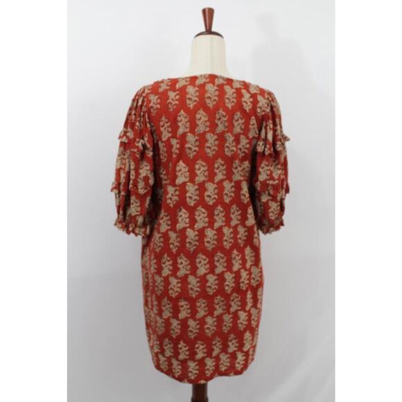 ANNA CATE Sz L Large Rust Rose Floral Cotton Block Print Dress - Picture 4 of 10